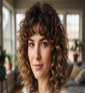 Curly shag hairstyle has a unique and fine mien.