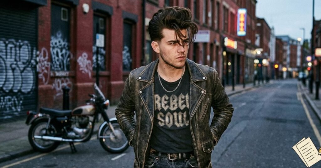 The old school rebellious hairstyle has a bold and aggressive expression.