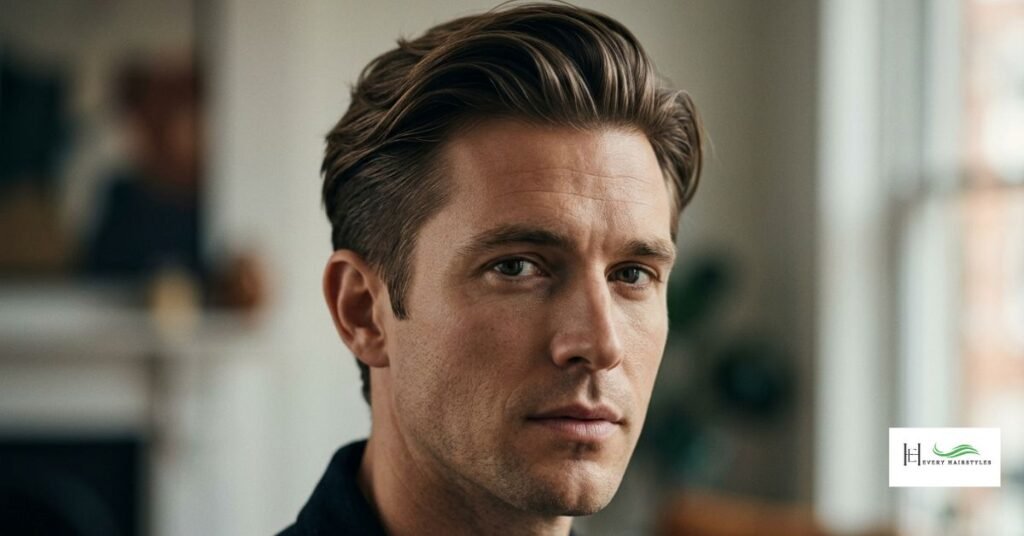 Brushed back long hairstyle is popular among the serious, mature and sober people.