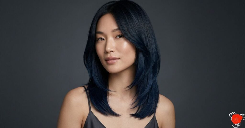 Midnight blue hush cut melt is a modern and glam hairstyle.