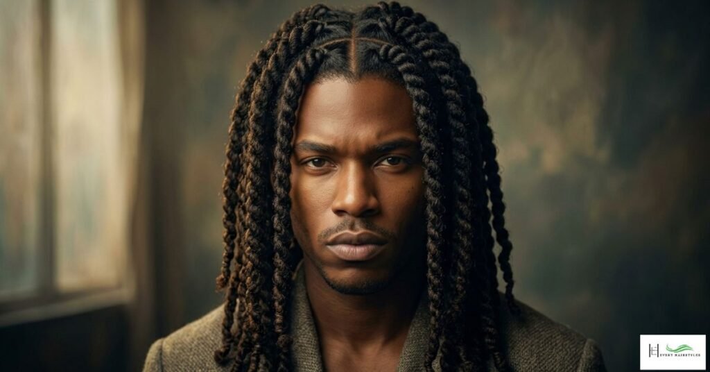 The textured twists long hairstyle with textured braids has the touch of Afro hair setting.