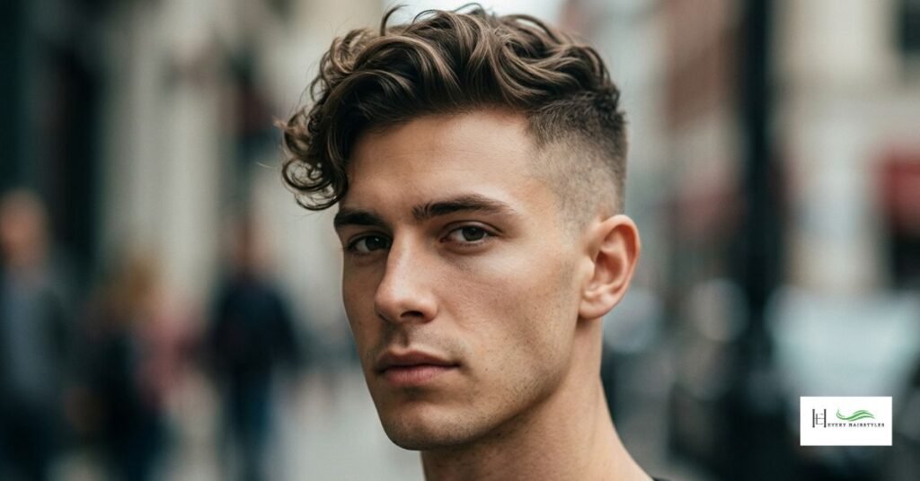Wavy hair with skin fade undercut offers a sharp and high-contrasting hair setting.