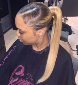 The sleek ponytail hairstyle for women shows smart and edgy expression